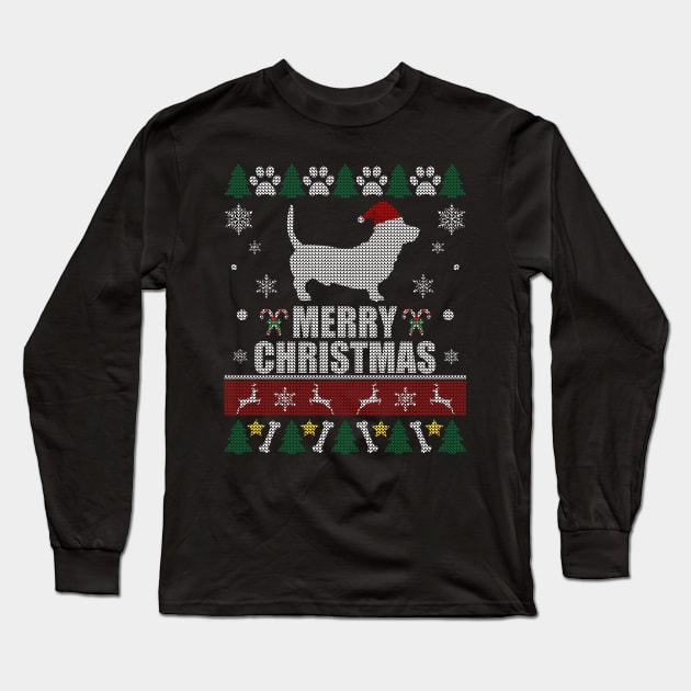 Christmas Basset Hound Long Sleeve T-Shirt by Sleazoid